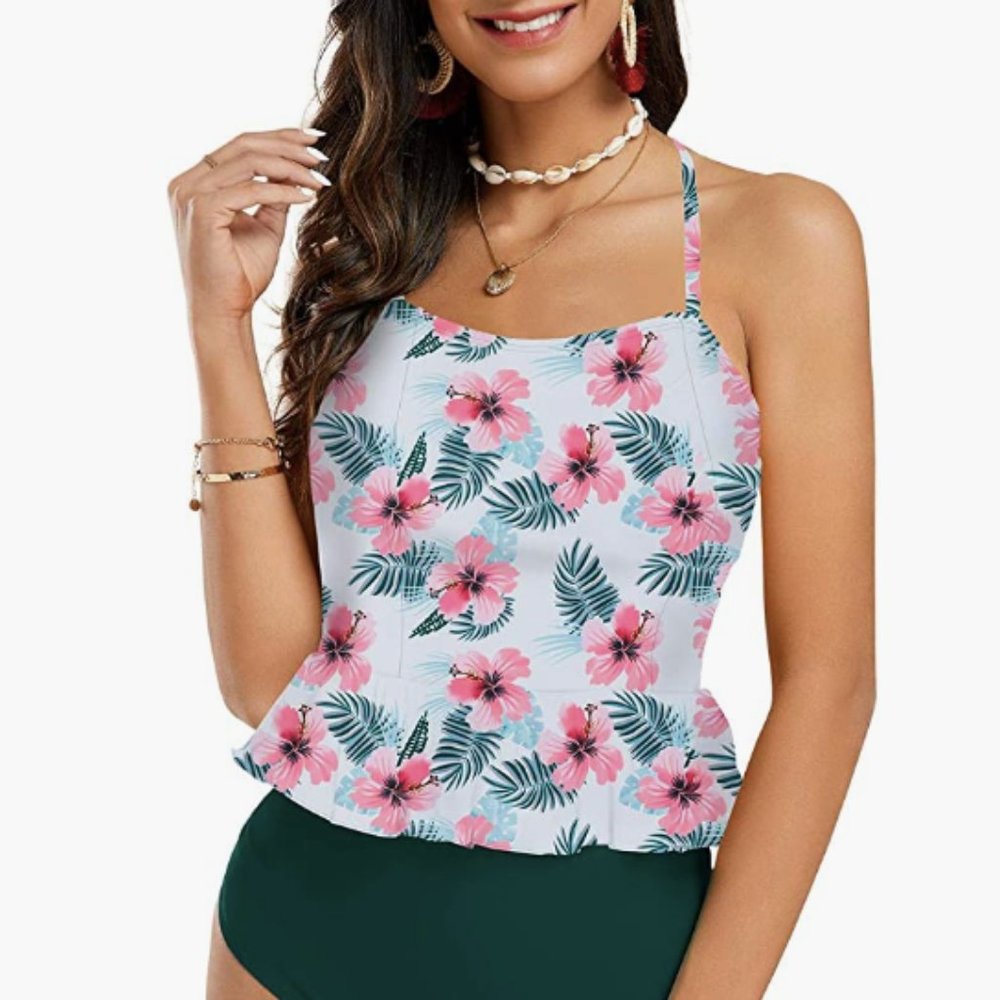 NEW Floral Peplum Tankini Top